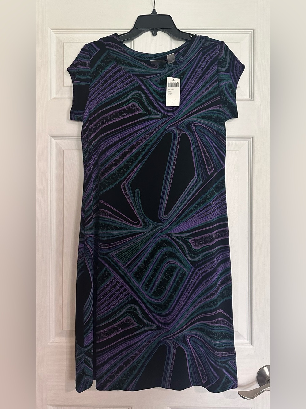 💜 Chico’s Travelers Ella Dress Size 1 (Medium 8/10) Swirl Print Travel Dress 💚